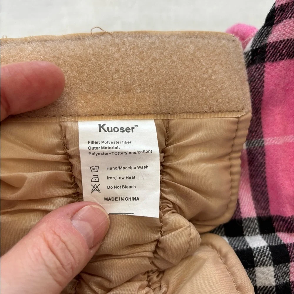 Kuoser Reversible Dog Vest Pink Plaid Quilted Puffer Winter Coat Size S